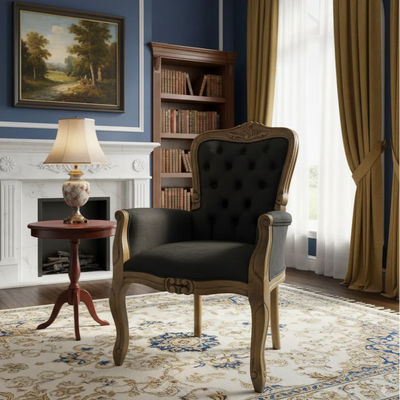Poltrona Luis XV com Lateral Fechada Envelhecida e Preta + Cores
