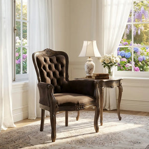 Poltrona Luis XV com Lateral Fechada Capuccino e Marrom Escuro + Cores