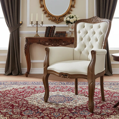 Poltrona Luis XV com Lateral Fechada Imbuia e Creme + Cores