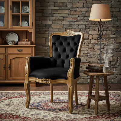 Poltrona Luis XV com Lateral Fechada Verniz Mel e Preta + Cores