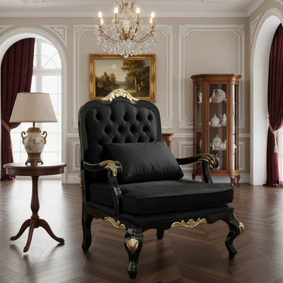 Poltrona Rei Luis XV Preta com Dourado + Cores