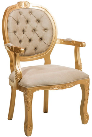 Poltrona Medalhão II Entalhada - Dourado e Texturizado Areia + Cores