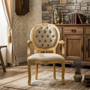 Poltrona Medalhão II Entalhada - Dourado e Texturizado Areia + Cores