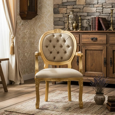 Poltrona Medalhão II Entalhada - Dourado e Texturizado Areia + Cores