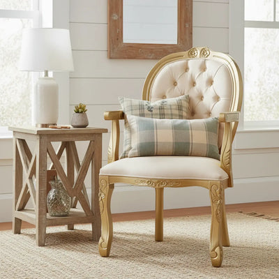 Poltrona Medalhão II Entalhada - Dourado e Bege + Cores