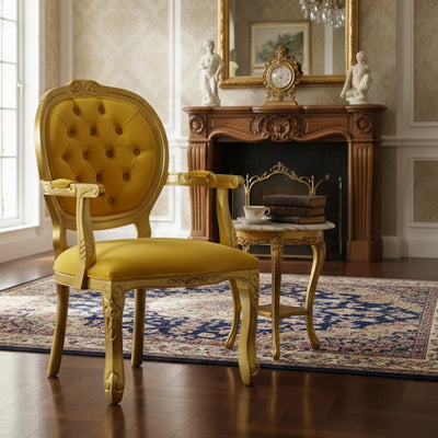 Poltrona Medalhão II Entalhada - Dourado e Amarelo + Cores