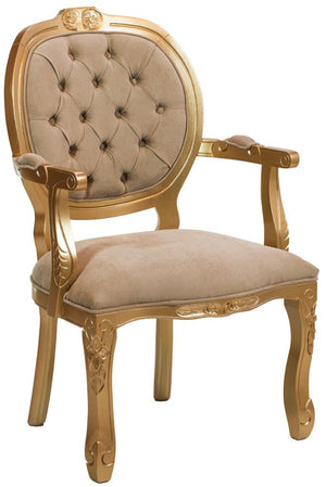 Poltrona Medalhão II Entalhada - Dourado e Bege Escuro + Cores