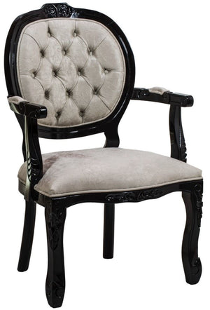 Poltrona Medalhão II Entalhada - Preta e Veludo Amassado Branco + Cores