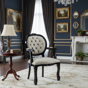 Poltrona Medalhão II Entalhada - Preta e Veludo Amassado Branco + Cores