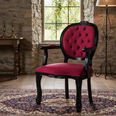 Poltrona Medalhão II Entalhada - Preta e Vermelha + Cores