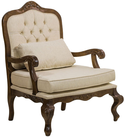Poltrona Rei Luis XV com Capitonê - Imbuia e Linho Claro + Cores
