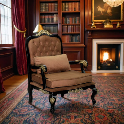 Poltrona Rei Luis XV Preto com Marrom Amarelado + Cores