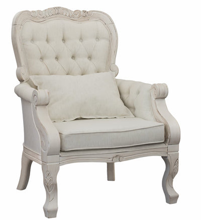 Poltrona Vitoriana Branco Pátina com Linho + Cores