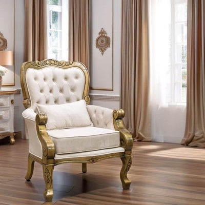 Poltrona Vitoriana Dourado Envelhecido e Branco + Cores
