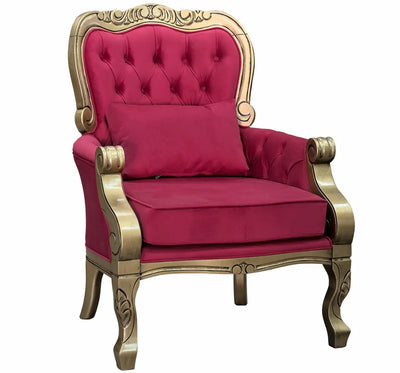 Poltrona Vitoriana Dourado Envelhecido e Vermelho + Cores