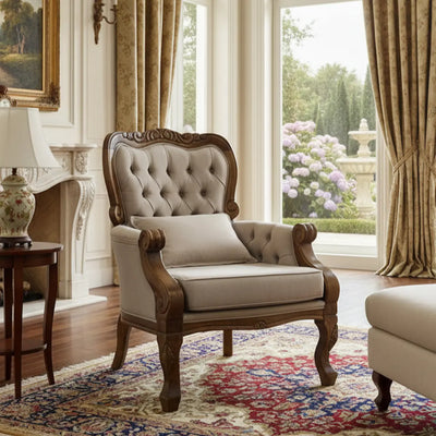 Poltrona Vitoriana Imbuia e Linho + Cores