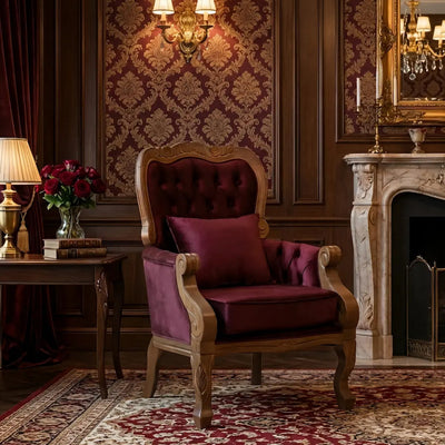 Poltrona Vitoriana Verniz Mel com Vermelho Vinho + Cores