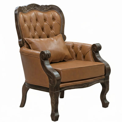 Poltrona Vitoriana Estofada em Couro Ecológico Caramelo Escuro + Cores