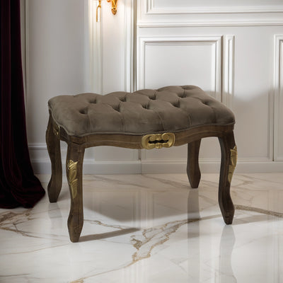 Puff Curvo Luis XV Entalhado Verniz Capuccino com Detalhes Dourados + Cores