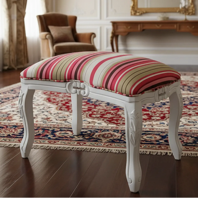 Puff Curvo Luis XV Entalhado Provençal Branco e Vermelho + Cores