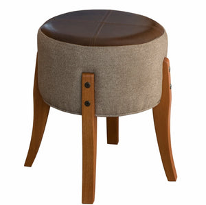 Puff Escandinavo Redondo - Linho e Couro Sintético