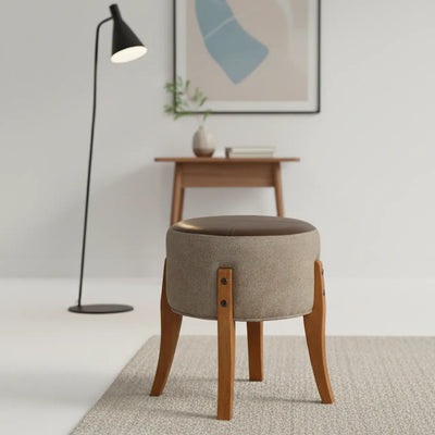 Puff Escandinavo Redondo - Linho e Couro Sintético