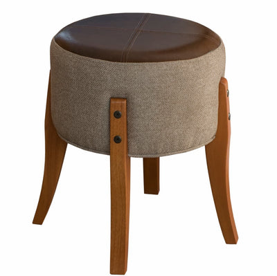 Puff Escandinavo Redondo - Linho e Couro Sintético