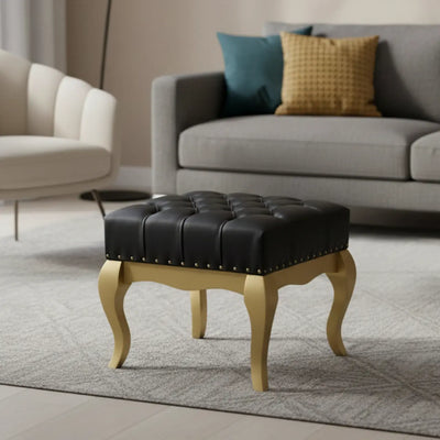 Puff Luis XV Quadrado com Tachas Dourado + Cores