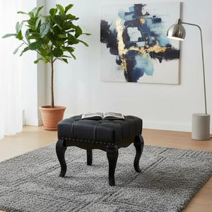 Puff Luis XV Quadrado com Tachas Preto + Cores