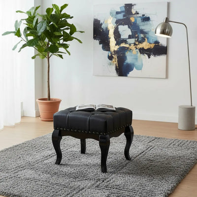 Puff Luis XV Quadrado com Tachas Preto + Cores