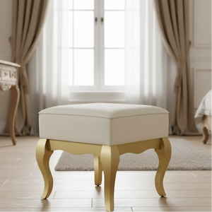 Puff Luis XV Quadrado Dourado e Suede Claro + Cores