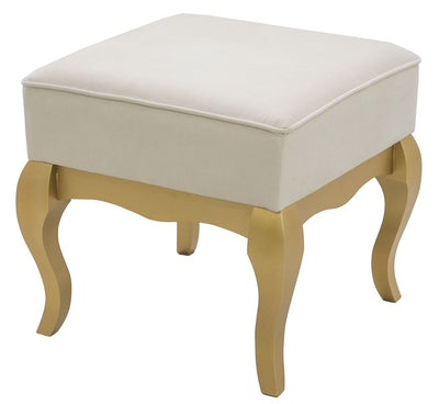 Puff Luis XV Quadrado Dourado e Suede Claro + Cores