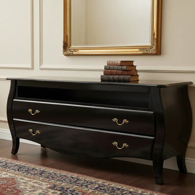 Rack Bombê 2 Gavetas com Nicho Preto Brilho + Cores