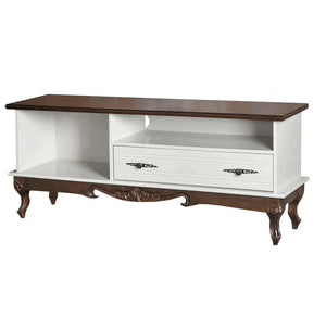 Rack Entalhado Luis XV 1 Gaveta - Branco e Imbuia + Cores