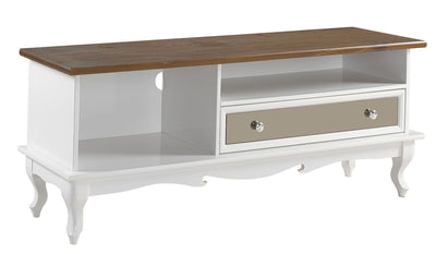 Rack Luis XV 1 Gaveta - Branco e Verniz Imbuia + Cores