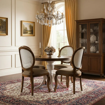 Sala de Jantar Compacta Carla 4 Lugares Medalhão Envelhecida com Tela Branca + Cores