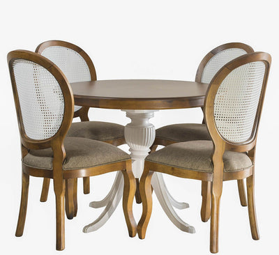 Sala de Jantar Compacta Carla 4 Lugares Medalhão Envelhecida com Tela Branca + Cores