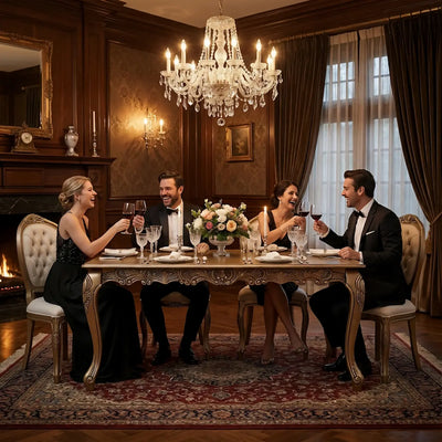 Sala de Jantar Imperador com 4 Cadeiras Medalhão IV - Dourado Envelhecido