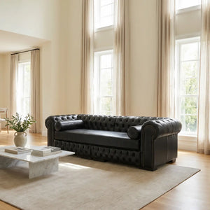 Sofá Chesterfield 230cm - 2 Partes - Couro Ecológico Preto + Cores