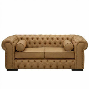Sofá Chesterfield 180cm Couro Ecológico Caramelo Claro + Cores