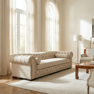 Sofá Chesterfield 230cm - 2 Partes - Linho Claro + Cores