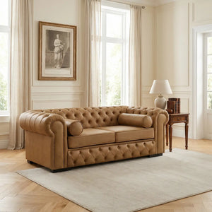 Sofá Chesterfield 180cm Couro Ecológico Caramelo Claro + Cores