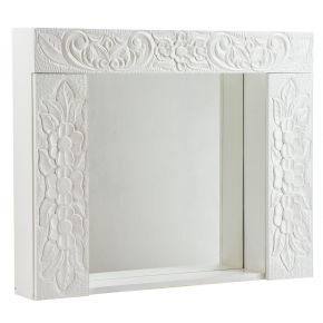 Armário Supenso Entalhado 2 Portas com Espelho Branco + Cores