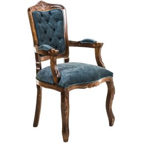 Cadeira Luis XV II Entalhada com Braço - Capuccino e Azul 