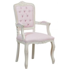 Cadeira Luis XV II Entalhada com Braço - Provençal Branca com Rosa Claro