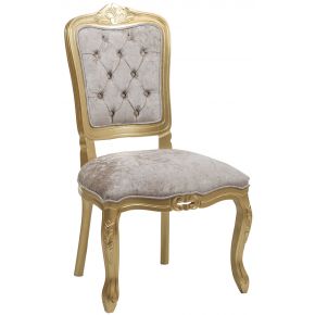 Cadeira Luis XV II Entalhada sem Braço - Dourado com Cinza Esverdeado