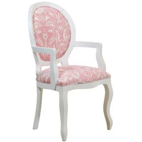 Cadeira Medalhão III Lisa com Braços - Branca com Rosa e Branco Floral + Cores