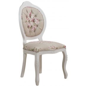 Cadeira Medalhão IV Entalhada - Branca e Floral Rosa Centralizado + Cores
