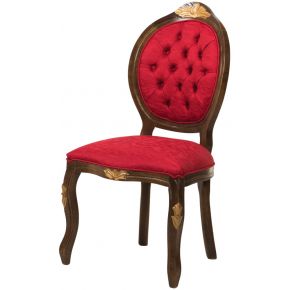 Cadeira Medalhão IV Entalhada - Capuccino com Dourado e Texturizado Vermelho