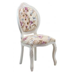 Cadeira Medalhão IV Entalhada - Provençal Branca com Floral Violeta